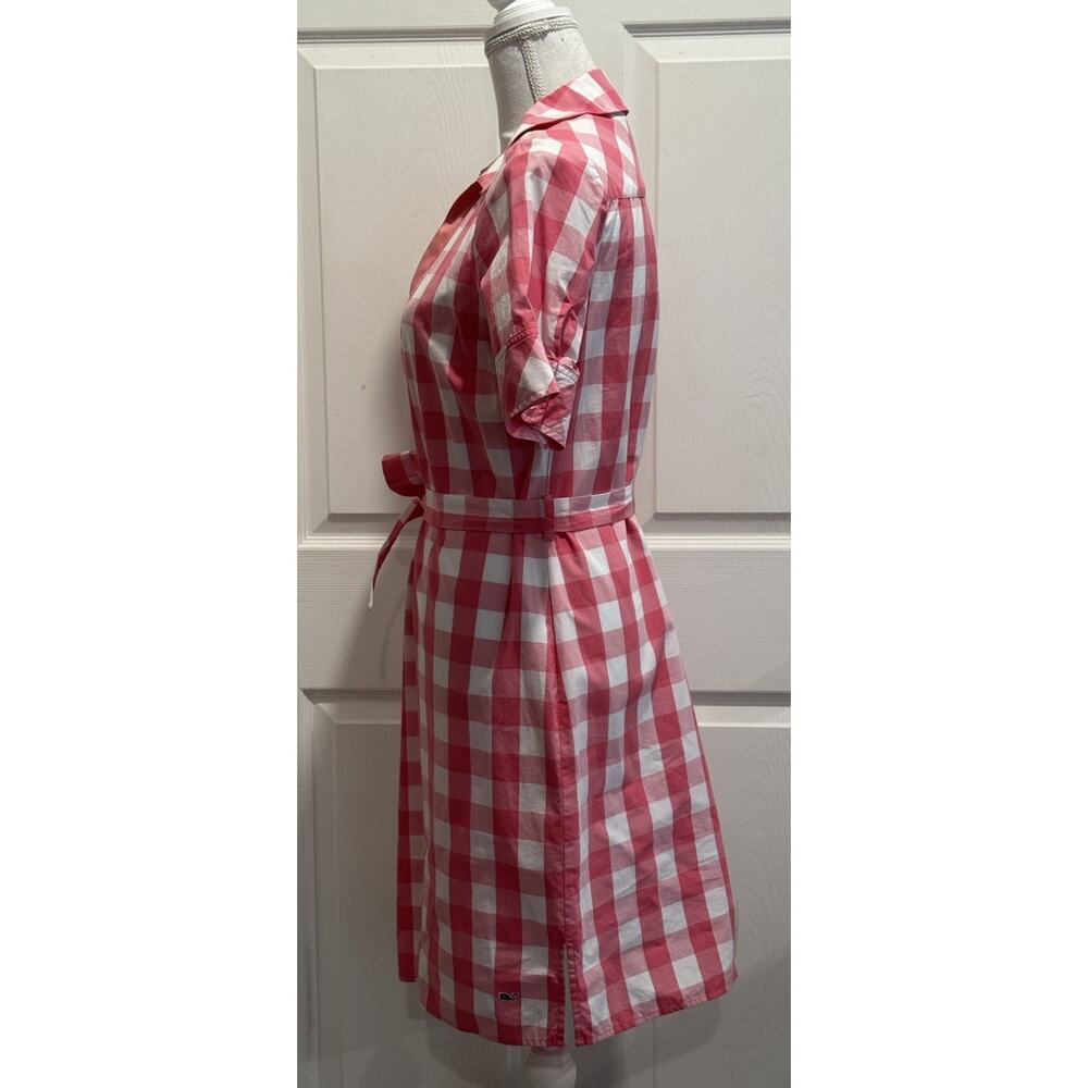 Vineyard Vines Size 8 Pink White Gingham Buffalo Check Shirt Dress Belted - Picture 4 of 10